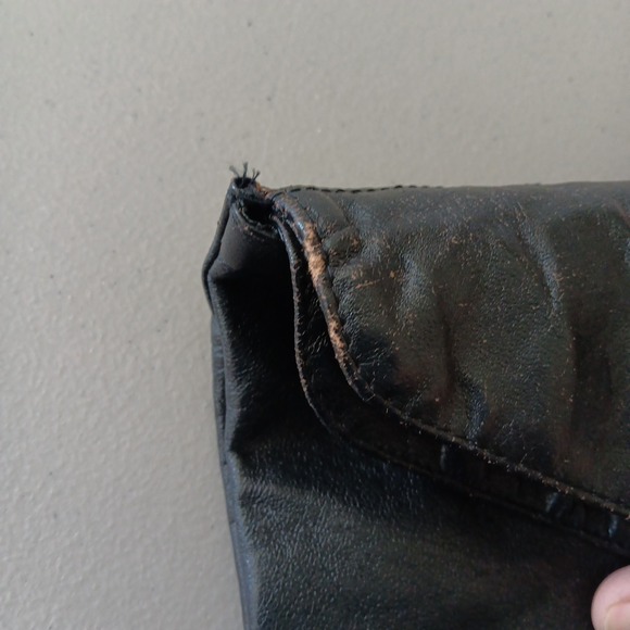Joan‎ Harper Handbag Double Envelope Clutch Black Italian Leather Retro Goth VTG - Picture 13 of 13
